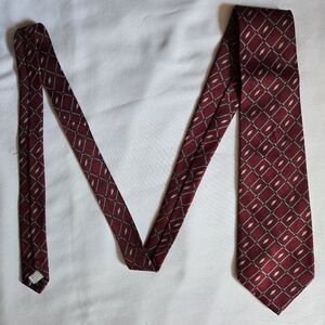 Fratello Hand Made Men's Burgundy And Grey Geometric Pattern Neck Tie